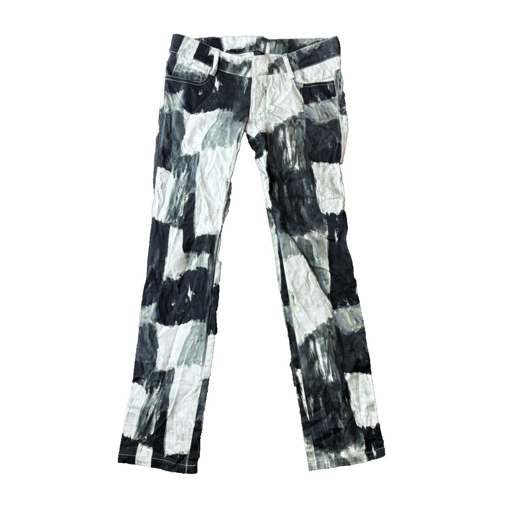 Norma Kamali Black & White Abstract Paint Canvas Mid-Rise Denim Jeans – Size 4